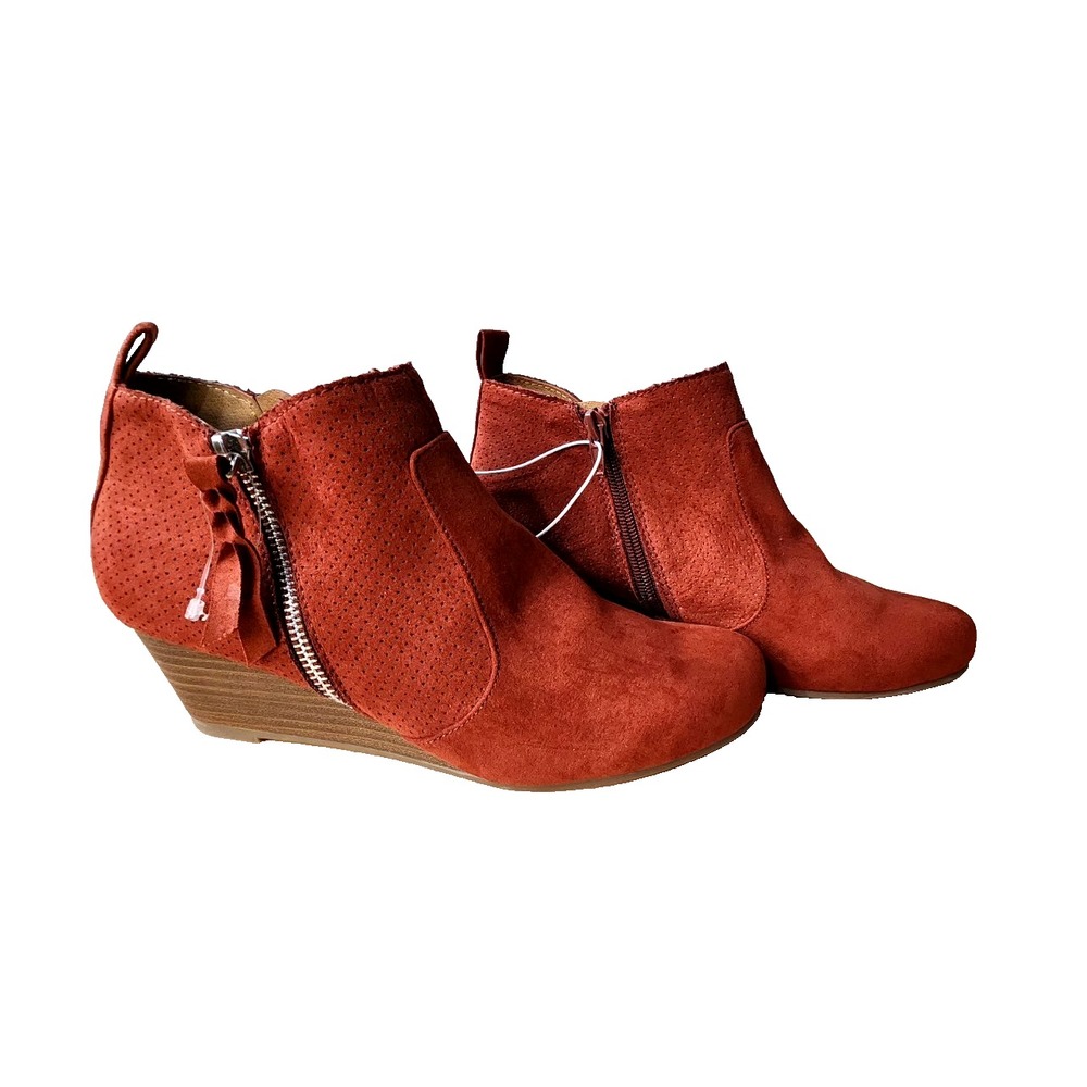 DOLCE VITA boots Womens 8.5 Sueder Ankle Booties Red Suede Nubuck Side Zip‎